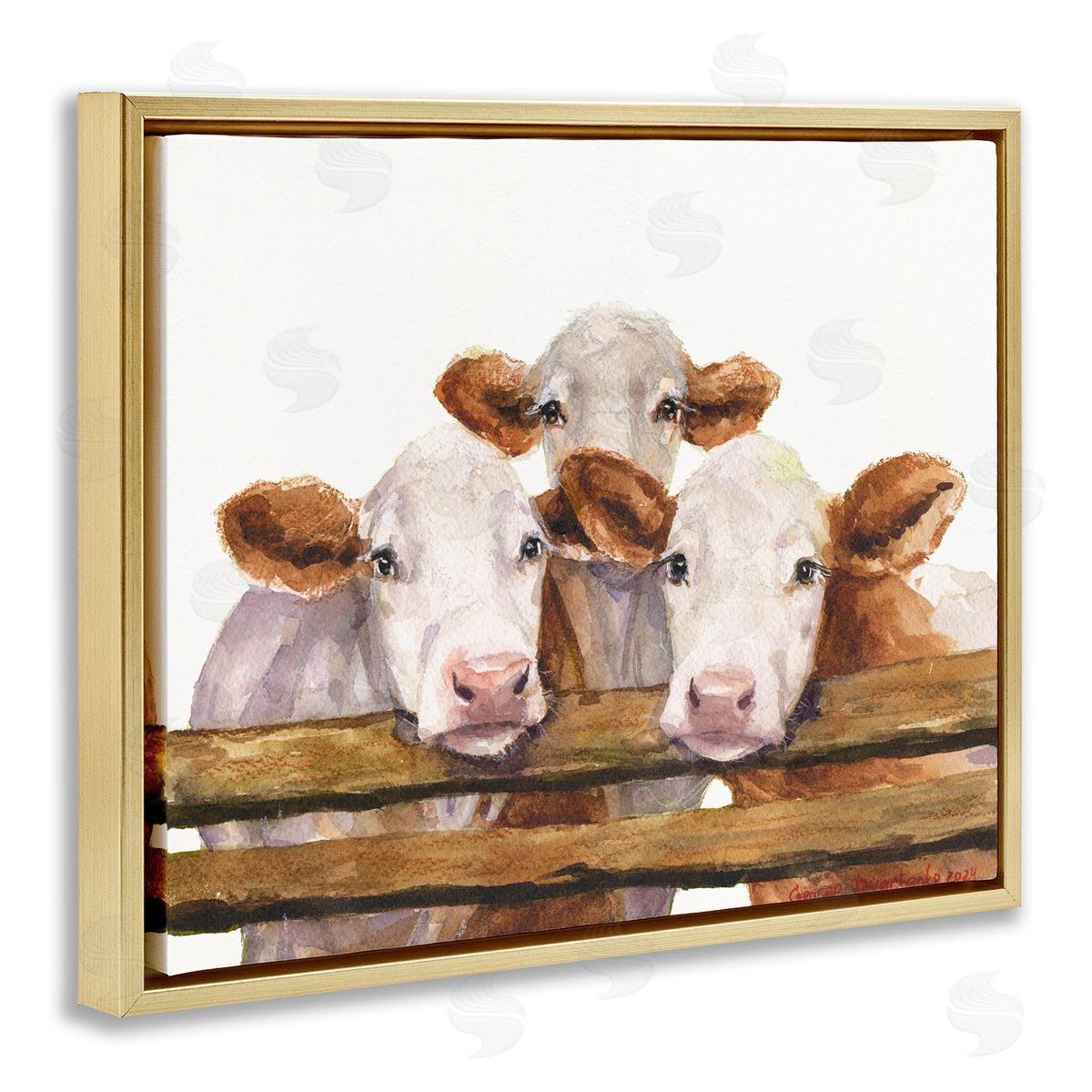George Dyachenko Three Cow Friends Gold Floating Frame Canvas Wall Art Print