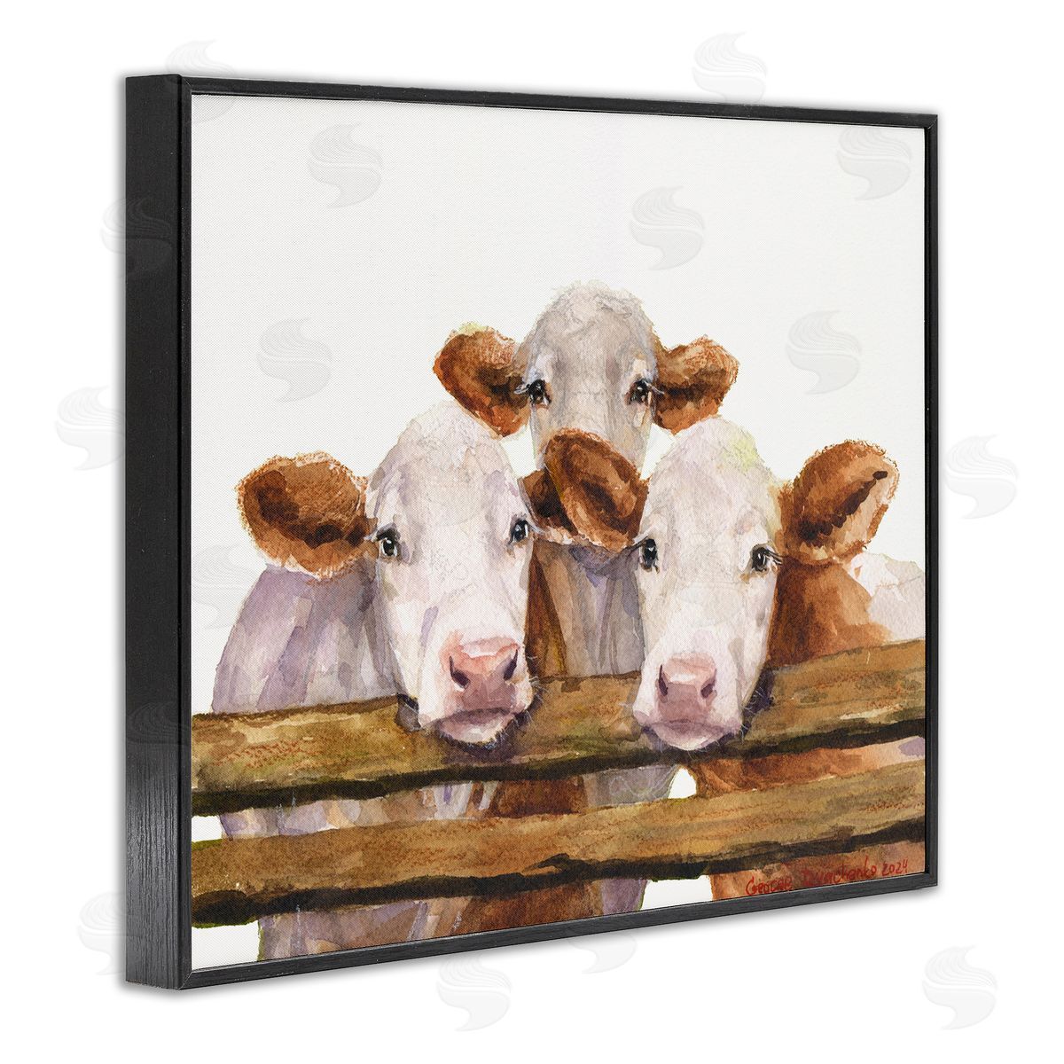 George Dyachenko Three Cow Friends Black Framed Giclee Wall Art Print