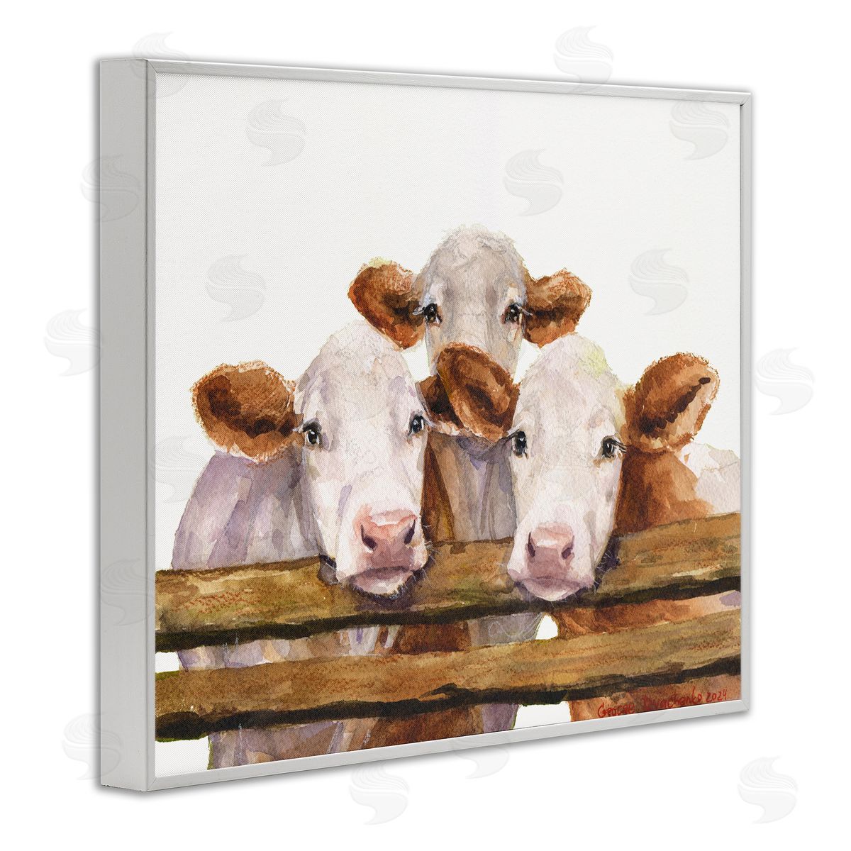 George Dyachenko Three Cow Friends White Framed Giclee Wall Art Print