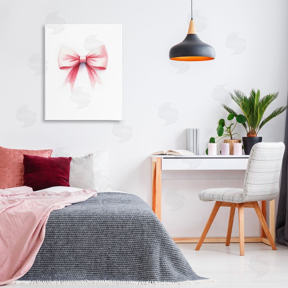 Amanda Greenwood Soft Fading Pink Bow Canvas Wall Art Print in Room