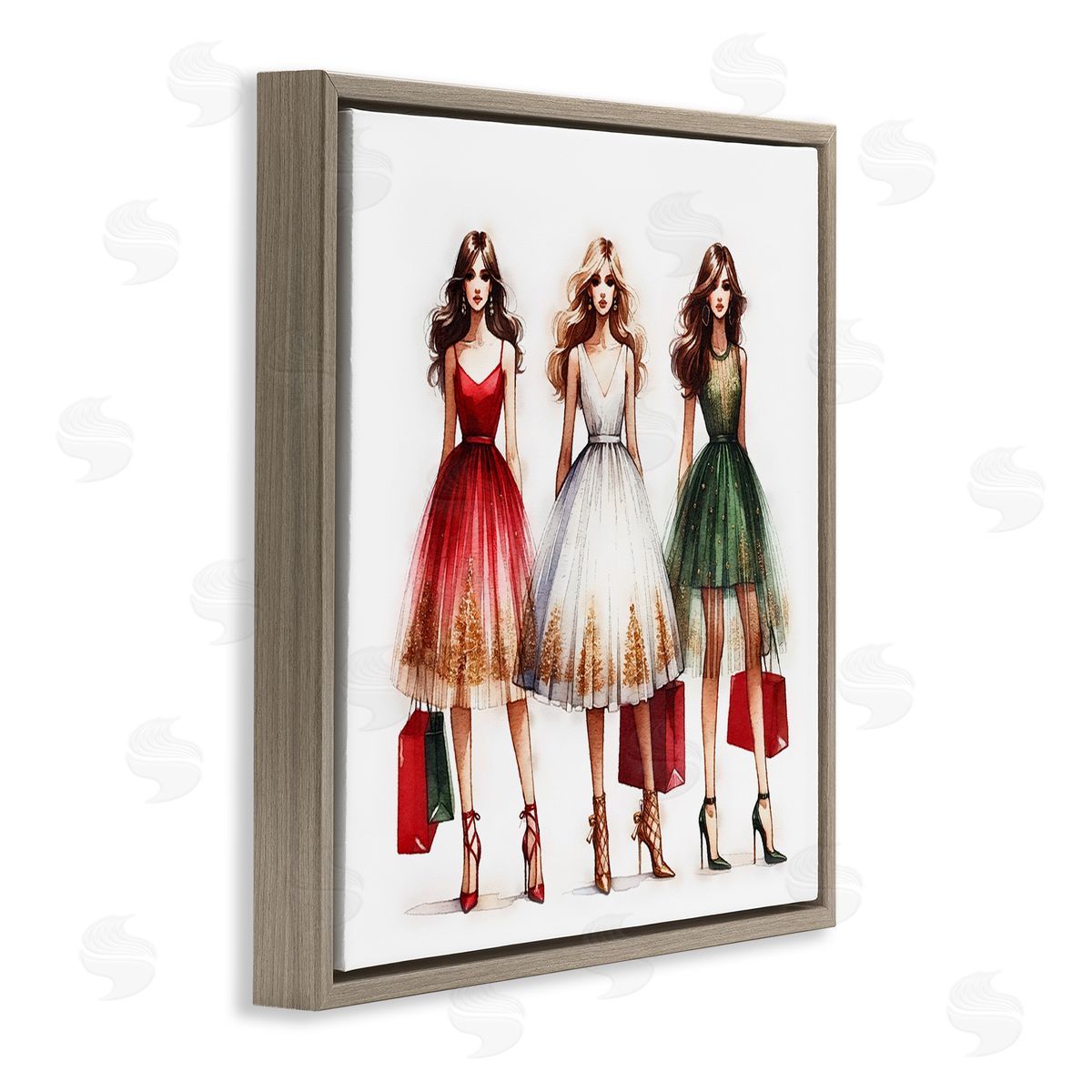 Trendy Christmas Girls Brown Floating Frame Canvas Wall Art, Home Decor by Amanda Greenwood