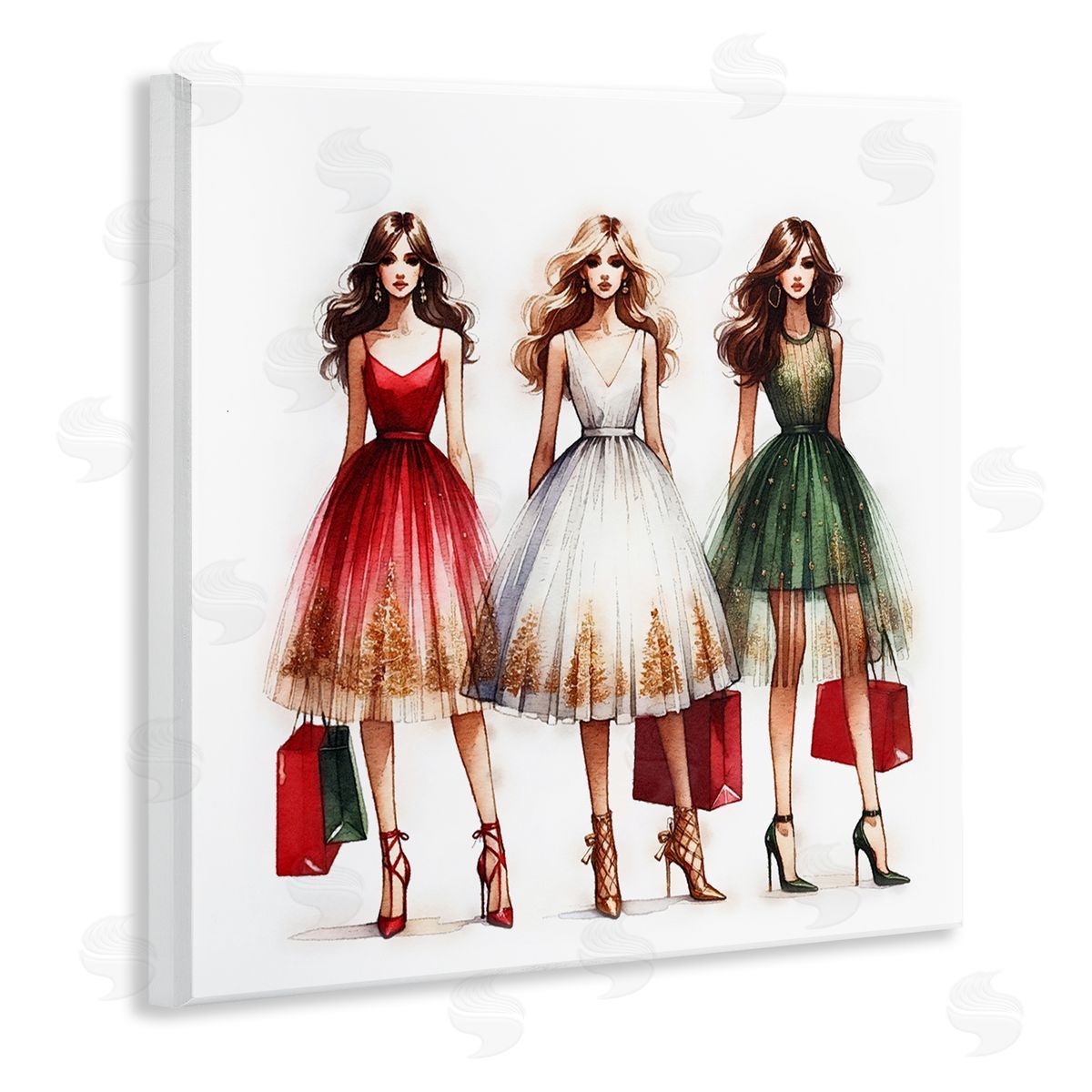 Trendy Christmas Girls Wood Plaque Wall Art, Home Decor by Amanda Greenwood