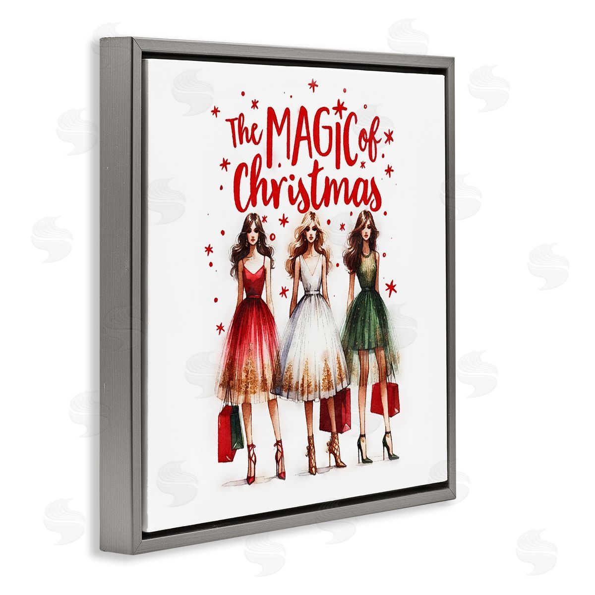 Glam Magic Of Christmas Grey Floating Frame Canvas Wall Art, Home Decor by Amanda Greenwood
