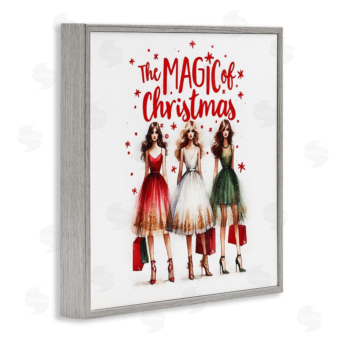 Glam Magic Of Christmas Grey Frame Print Wall Art, Home Decor by Amanda Greenwood