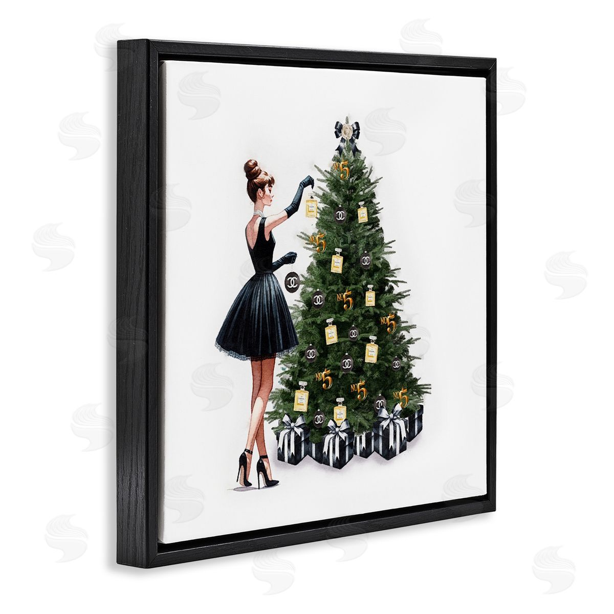 Trendy Christmas Tree Black Floating Frame Canvas Wall Art, Home Decor by Amanda Greenwood