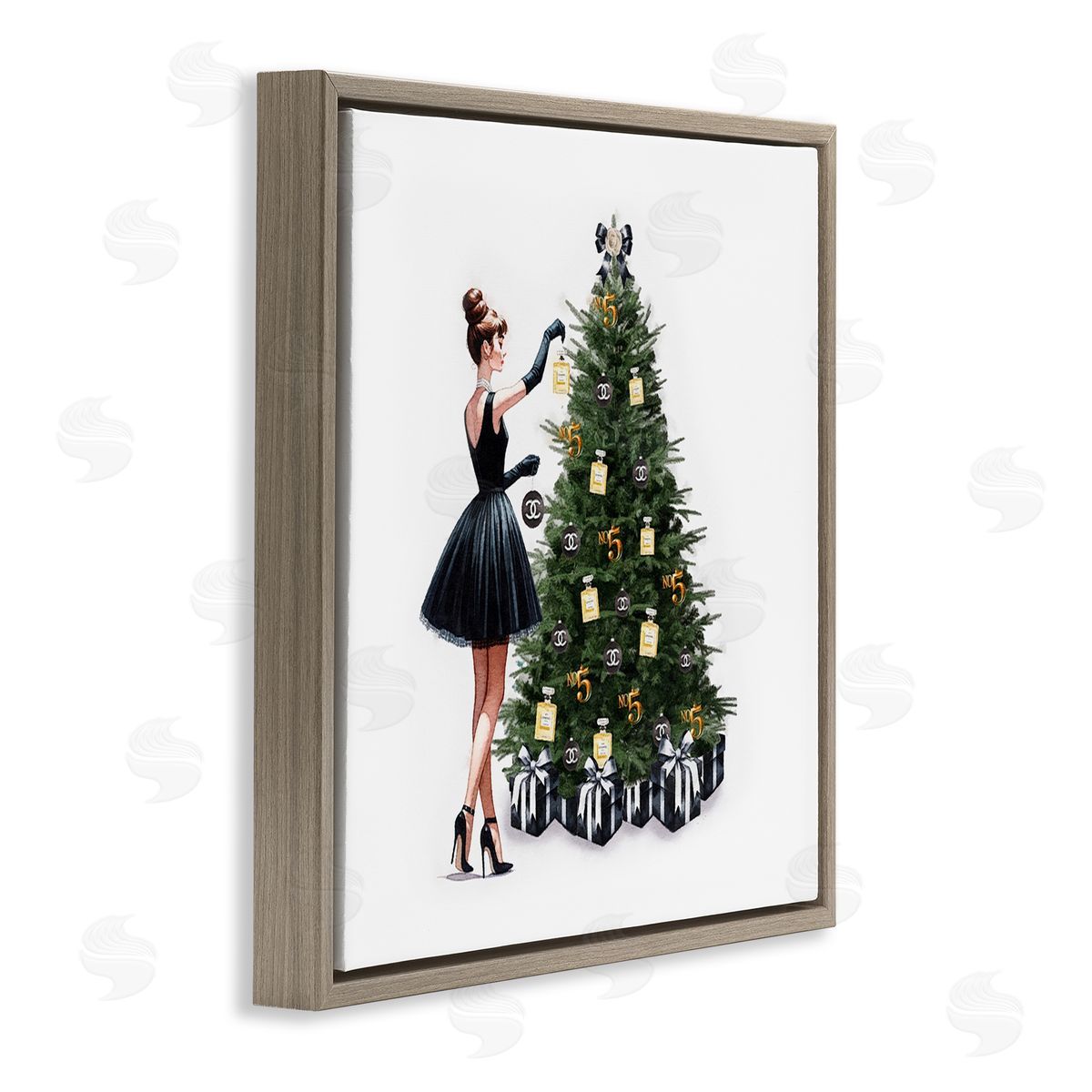 Trendy Christmas Tree Brown Floating Frame Canvas Wall Art, Home Decor by Amanda Greenwood