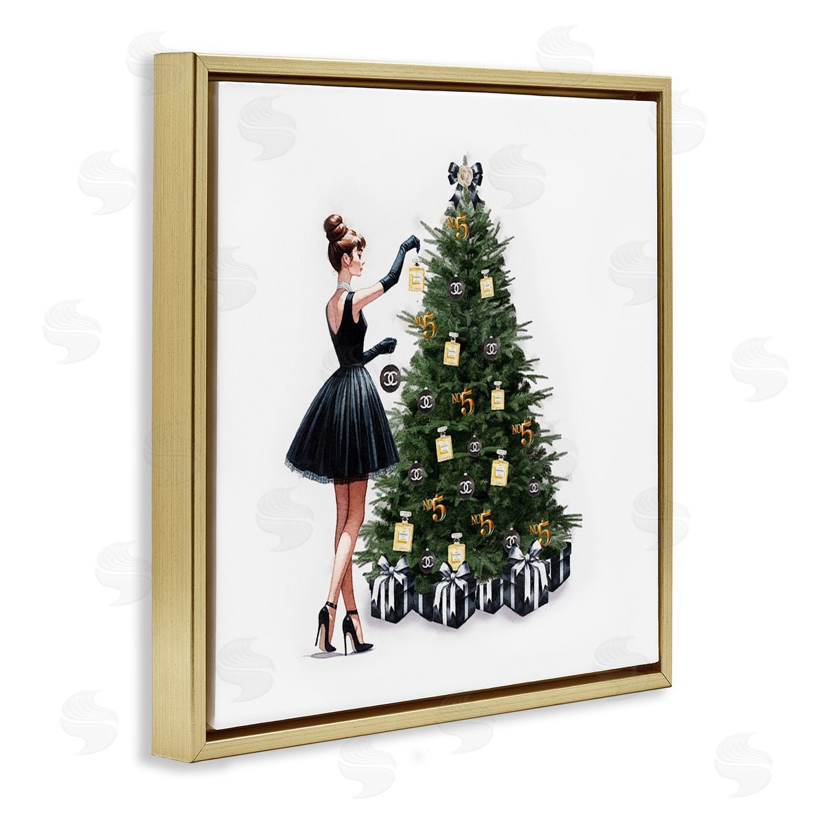 Trendy Christmas Tree Gold Floating Frame Canvas Wall Art, Home Decor by Amanda Greenwood