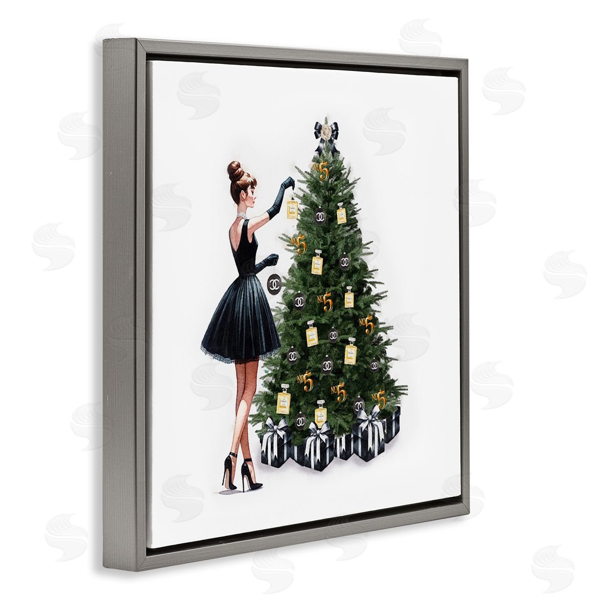 Trendy Christmas Tree Grey Floating Frame Canvas Wall Art, Home Decor by Amanda Greenwood