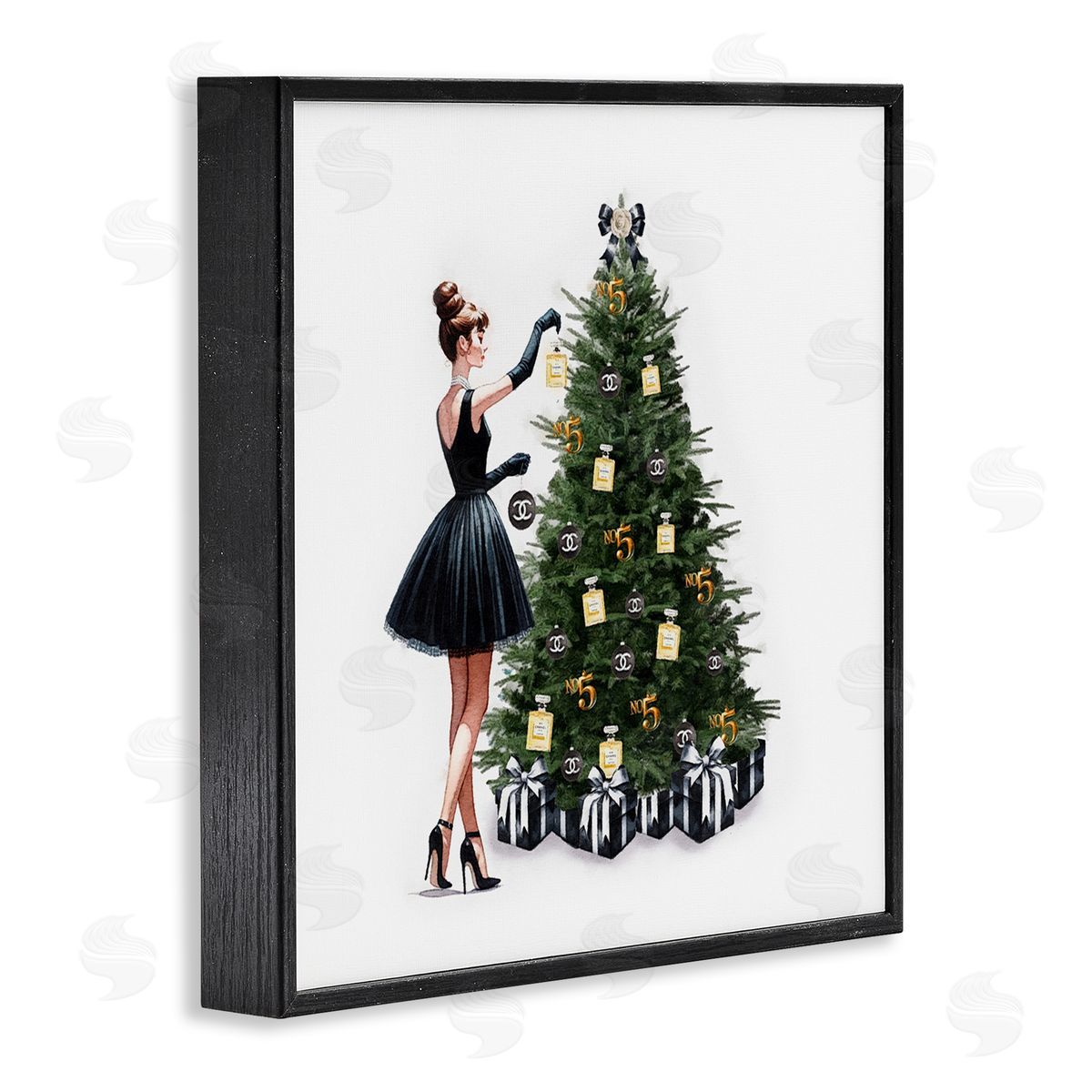 Trendy Christmas Tree Black Frame Print Wall Art, Home Decor by Amanda Greenwood