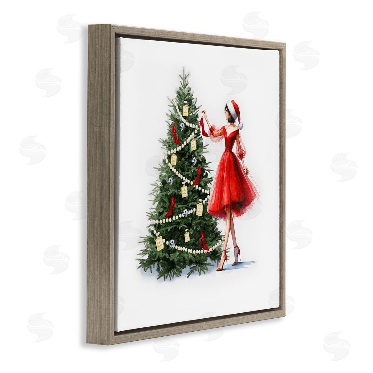 Holiday Tree Glam Accessories Brown Floating Frame Canvas Wall Art, Home Decor by Amanda Greenwood
