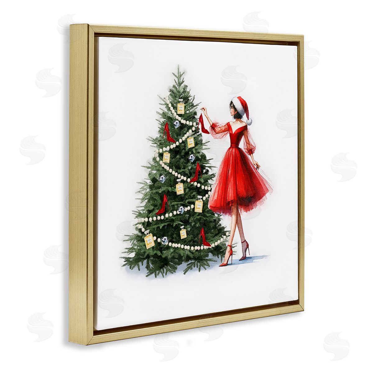 Holiday Tree Glam Accessories Gold Floating Frame Canvas Wall Art, Home Decor by Amanda Greenwood