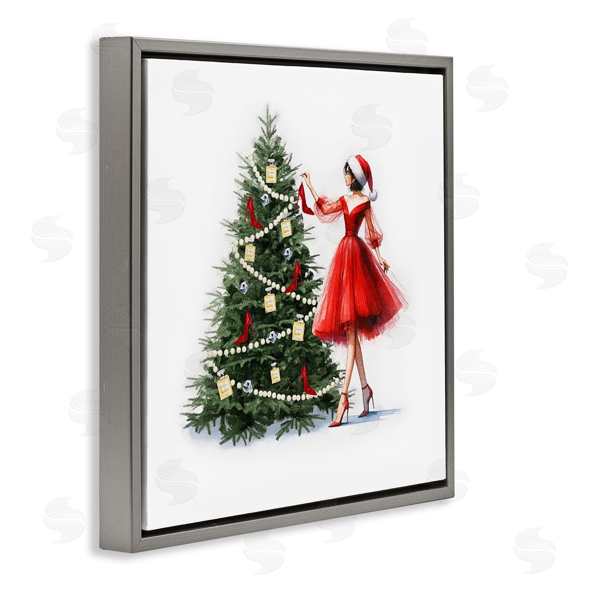 Holiday Tree Glam Accessories Grey Floating Frame Canvas Wall Art, Home Decor by Amanda Greenwood