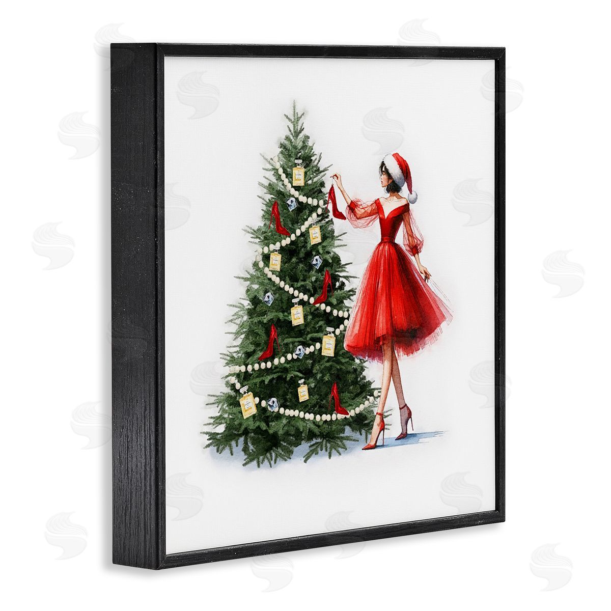 Holiday Tree Glam Accessories Black Frame Print Wall Art, Home Decor by Amanda Greenwood
