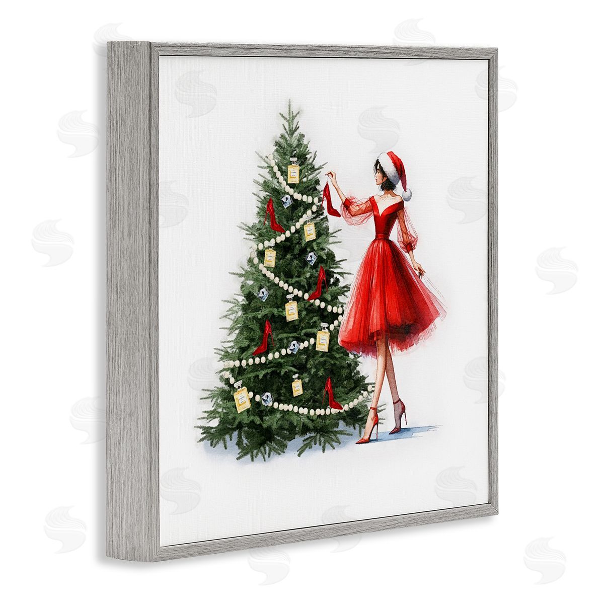 Holiday Tree Glam Accessories Grey Frame Print Wall Art, Home Decor by Amanda Greenwood
