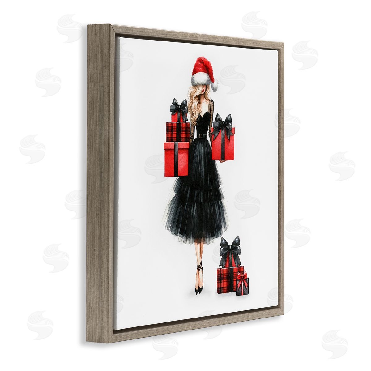 Fashionable Holiday Shopping Brown Floating Frame Canvas Wall Art, Home Decor by Amanda Greenwood
