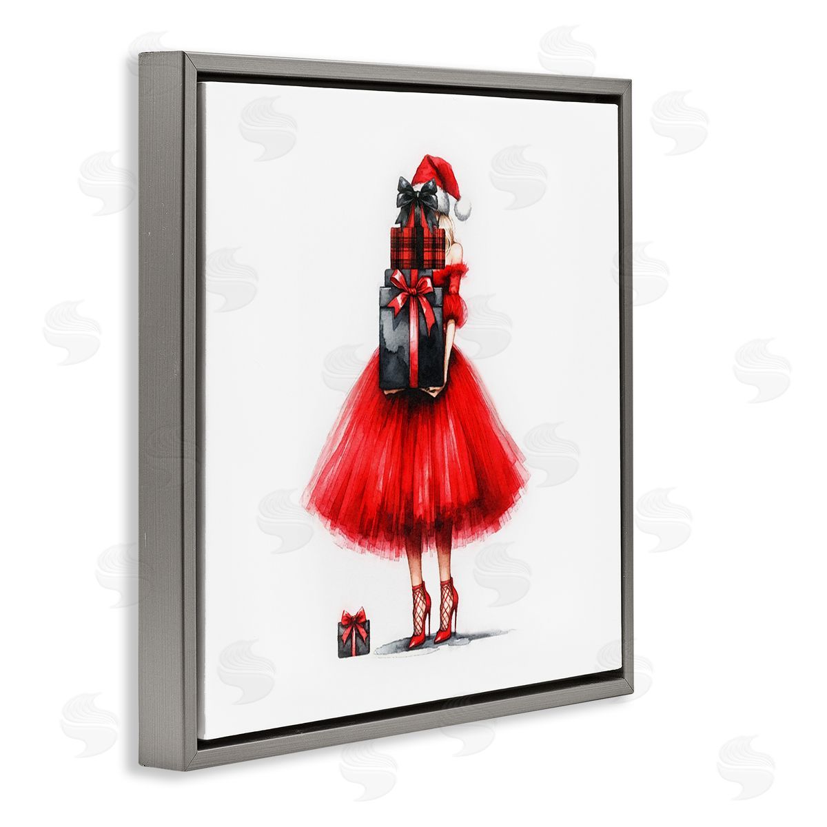 Chic Christmas Gal Grey Floating Frame Canvas Wall Art, Home Decor by Amanda Greenwood