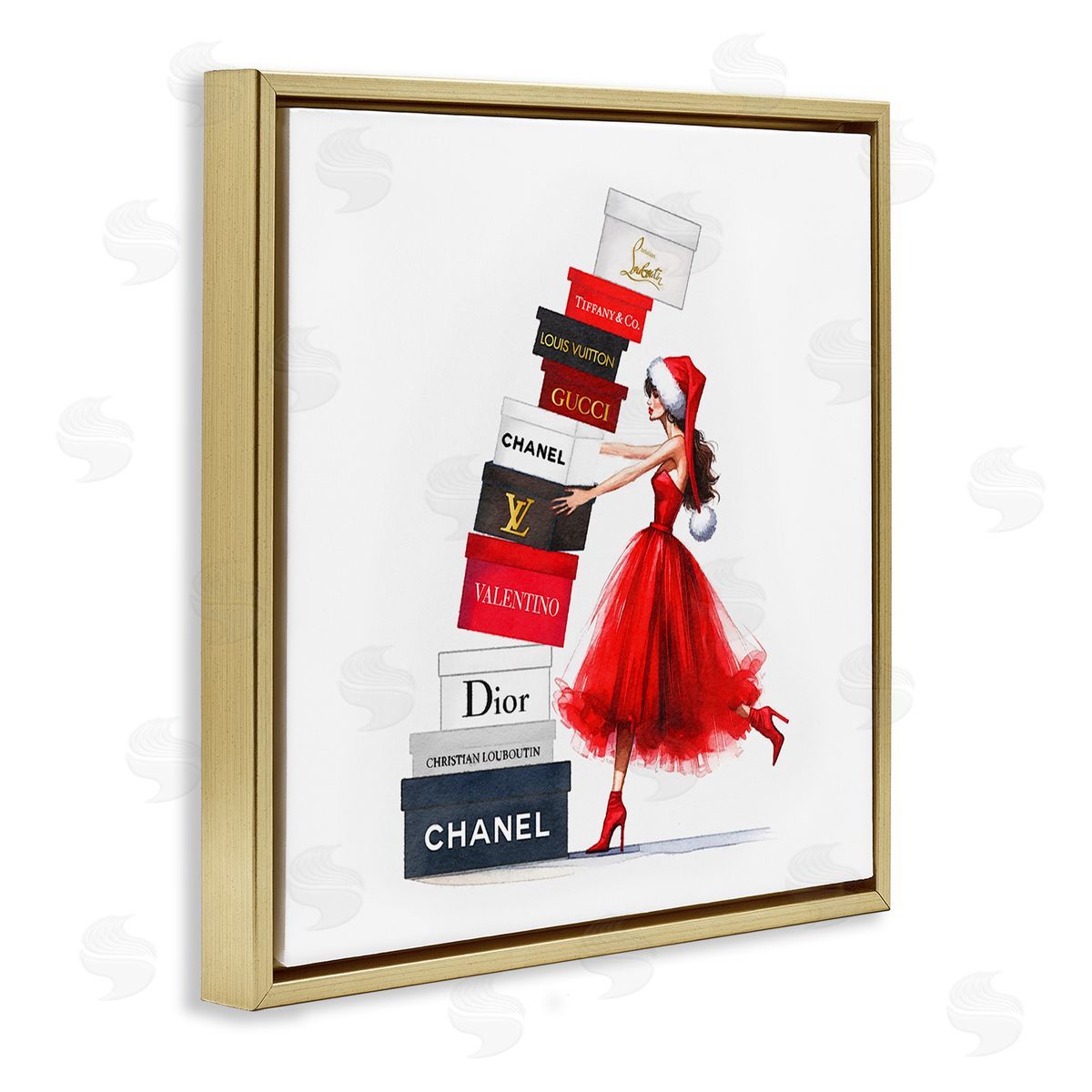 Holiday Glam Shopping Boxes Gold Floating Frame Canvas Wall Art, Home Decor by Amanda Greenwood