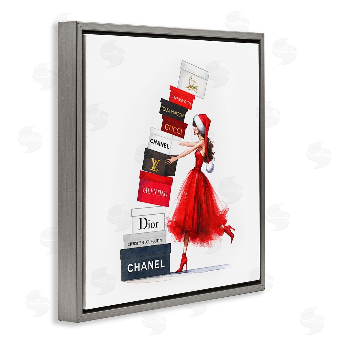 Holiday Glam Shopping Boxes Grey Floating Frame Canvas Wall Art, Home Decor by Amanda Greenwood