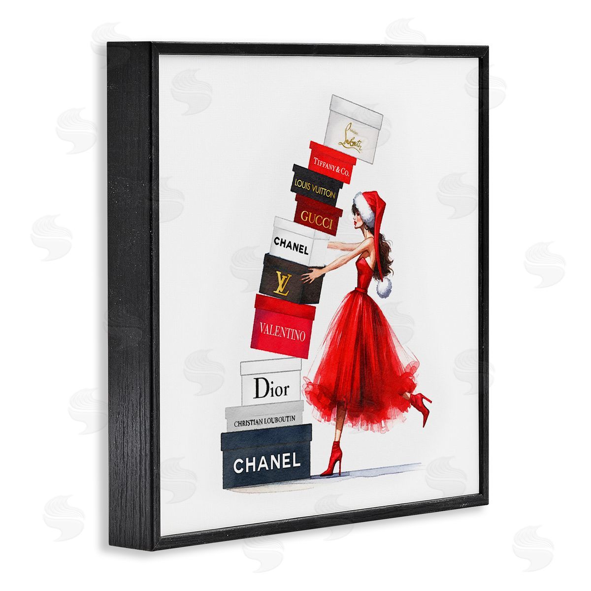 Holiday Glam Shopping Boxes Black Frame Print Wall Art, Home Decor by Amanda Greenwood