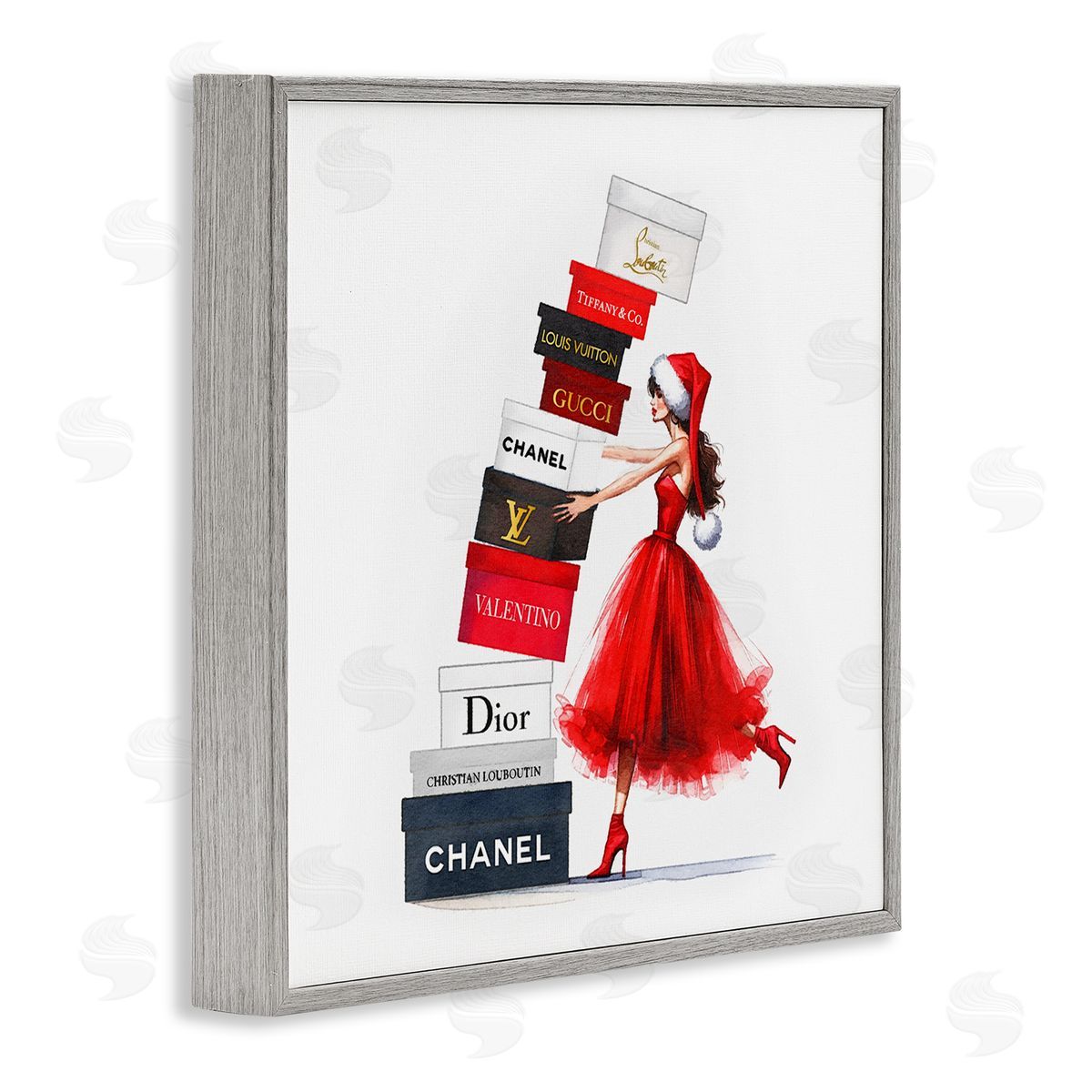 Holiday Glam Shopping Boxes Grey Frame Print Wall Art, Home Decor by Amanda Greenwood