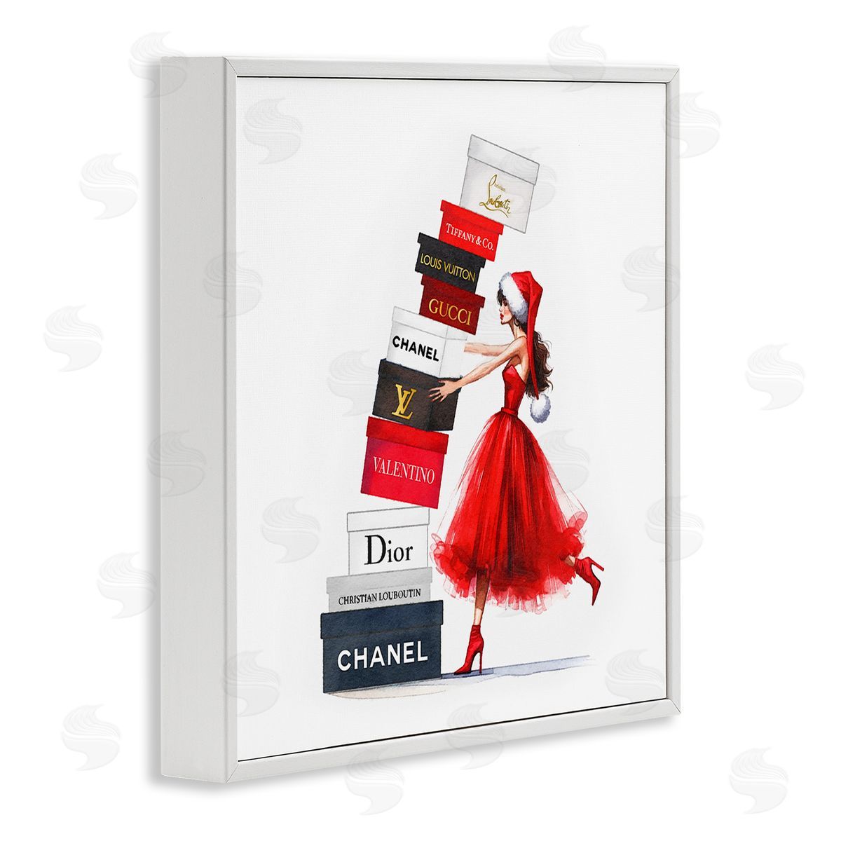 Holiday Glam Shopping Boxes White Frame Print Wall Art, Home Decor by Amanda Greenwood