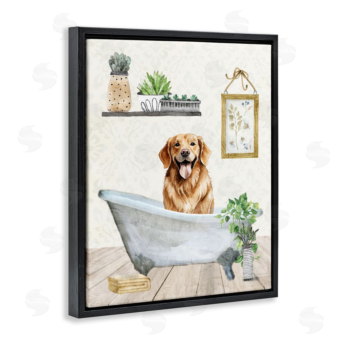 Kim Allen Doggie Bath Time Black Floating Frame Canvas Wall Art Print