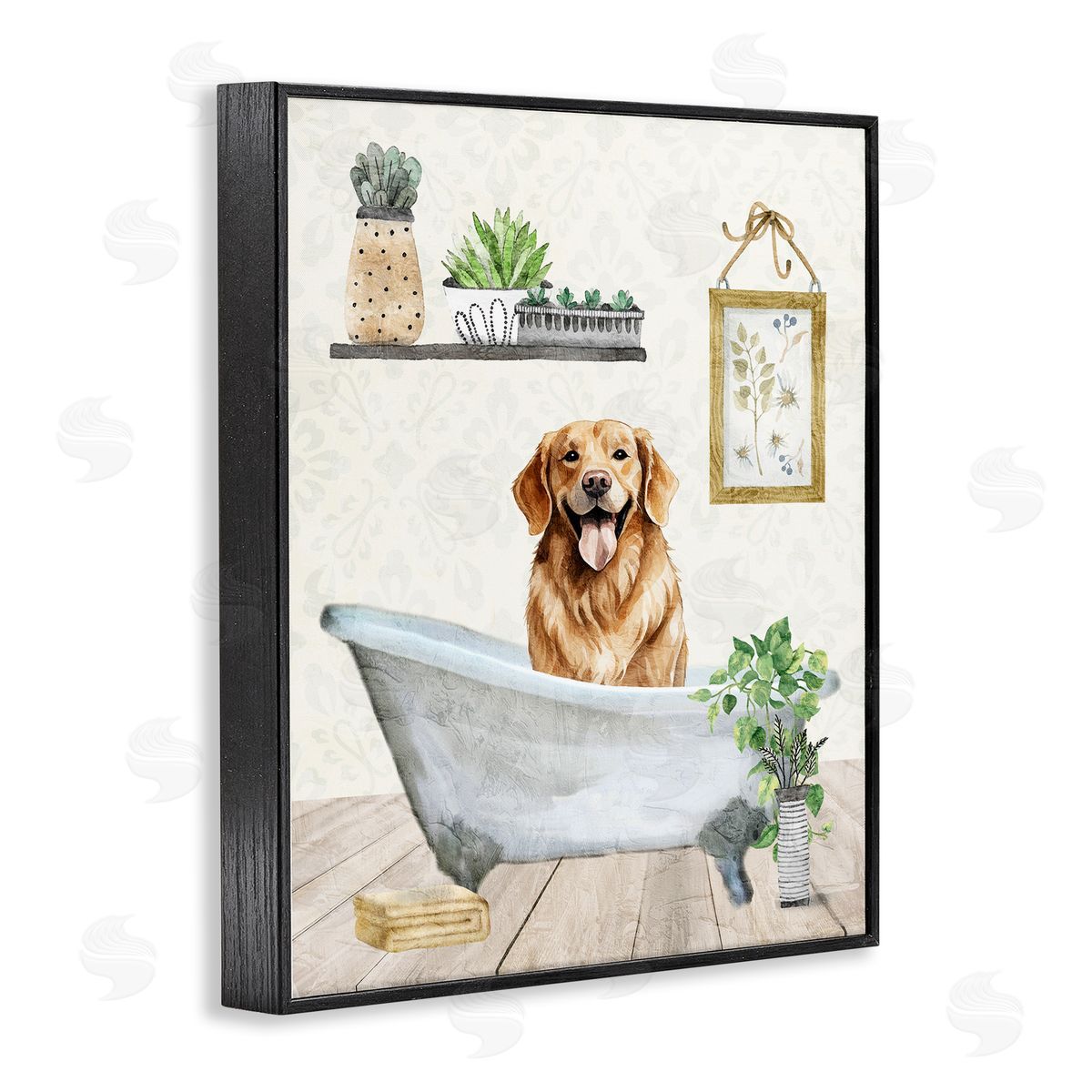 Kim Allen Doggie Bath Time Black Framed Giclee Wall Art Print