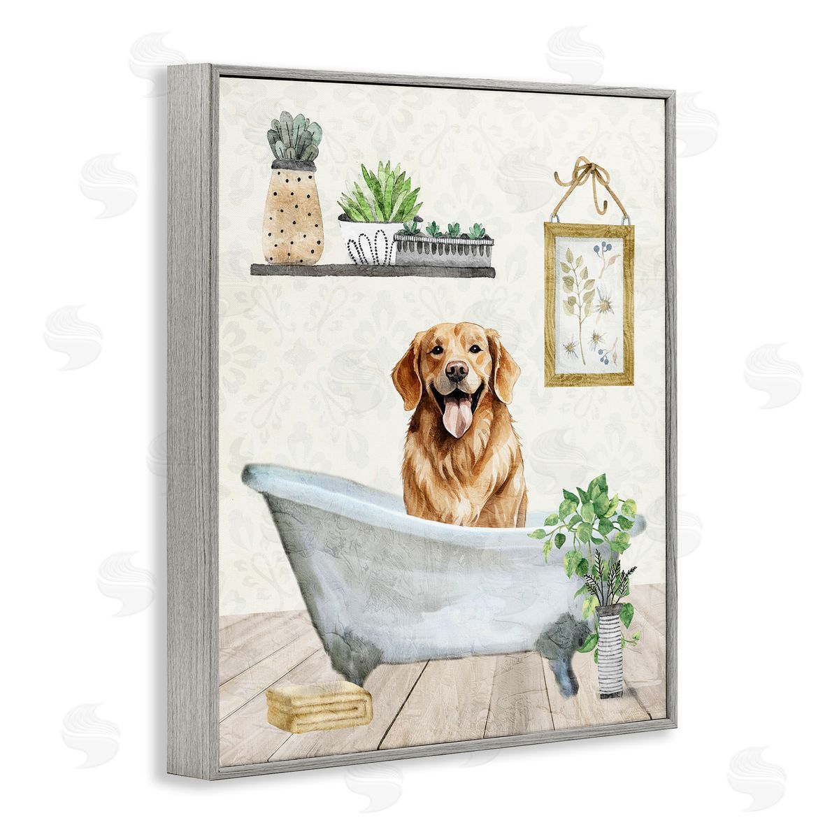 Kim Allen Doggie Bath Time Gray Framed Giclee Wall Art Print
