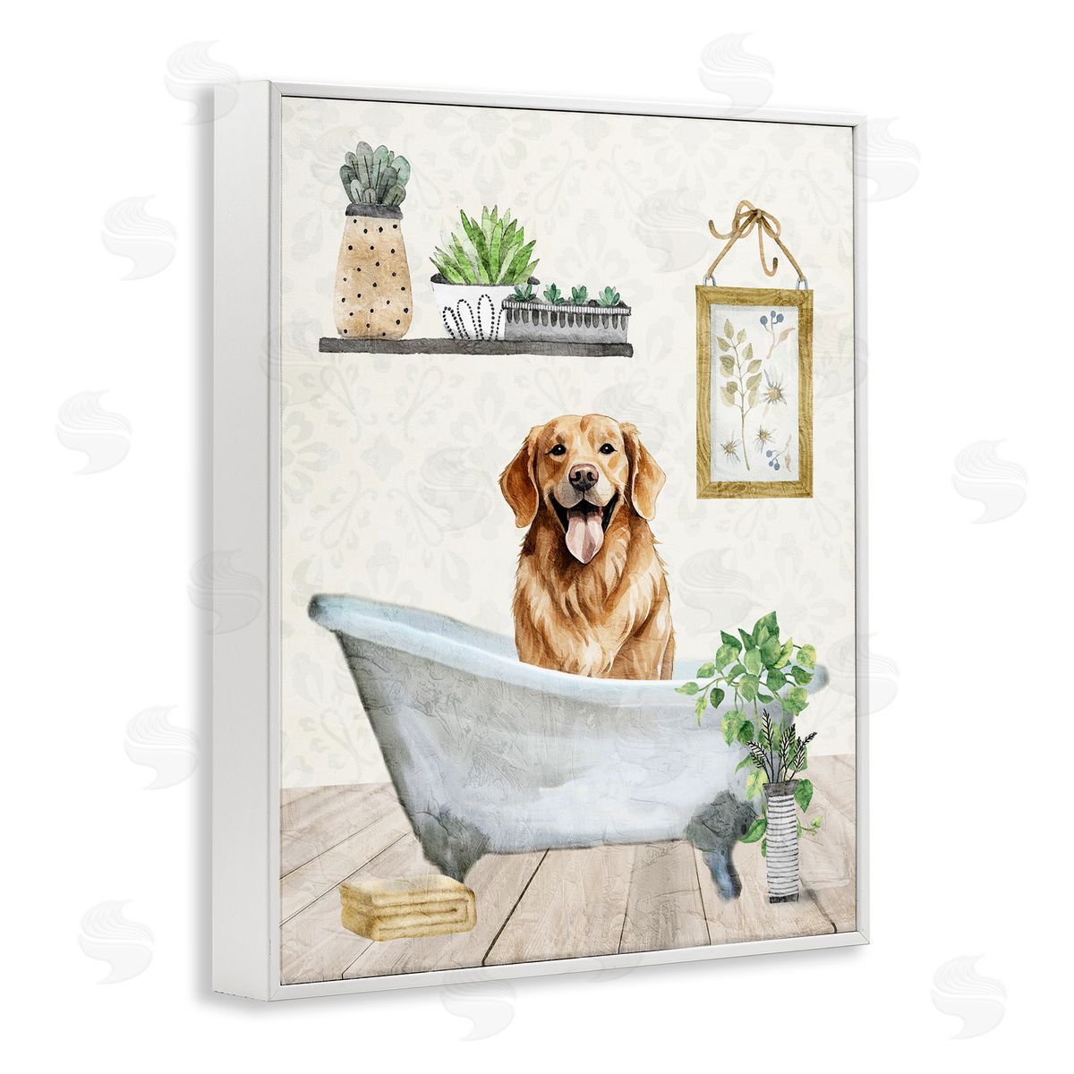 Kim Allen Doggie Bath Time White Framed Giclee Wall Art Print