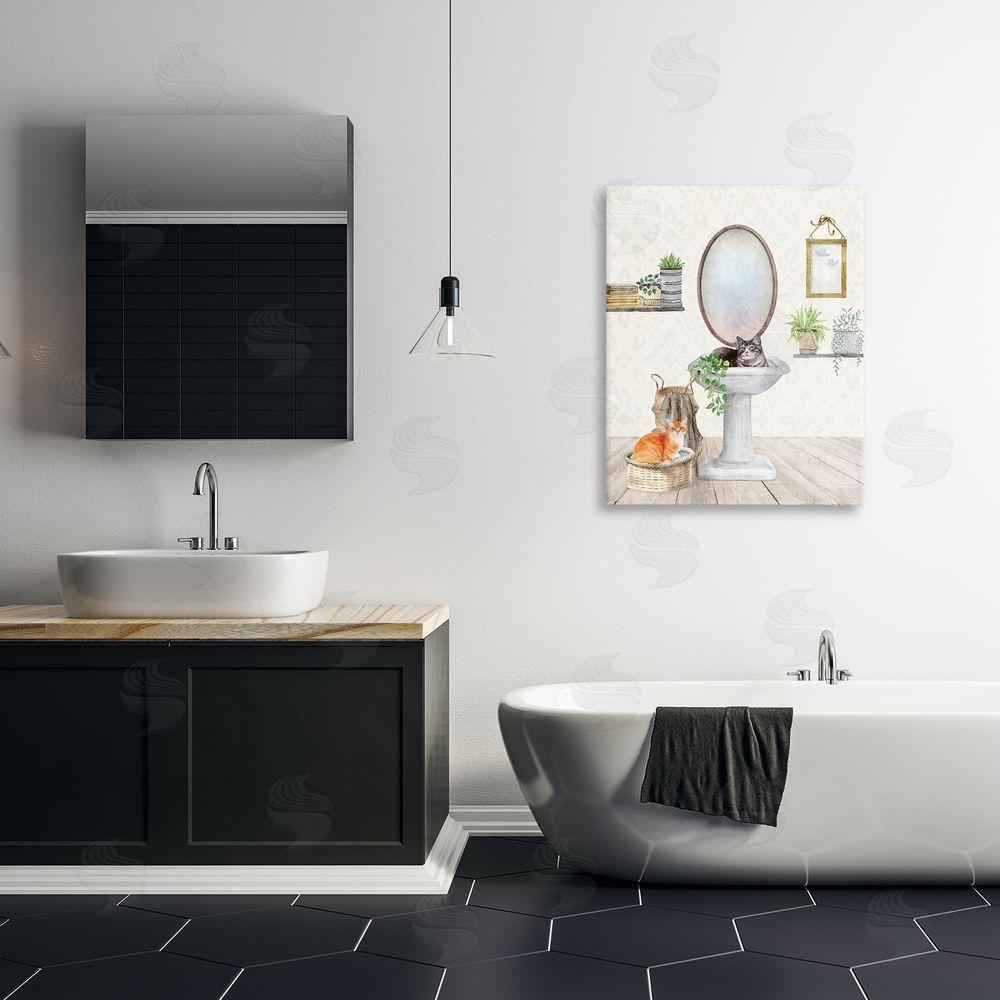 Kim Allen Cats in Bathroom Scene Canvas Wall Art Print in Room