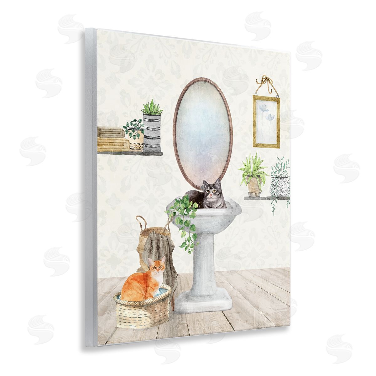 Kim Allen Cats in Bathroom Scene Wooden Wall Plaque Art Print
