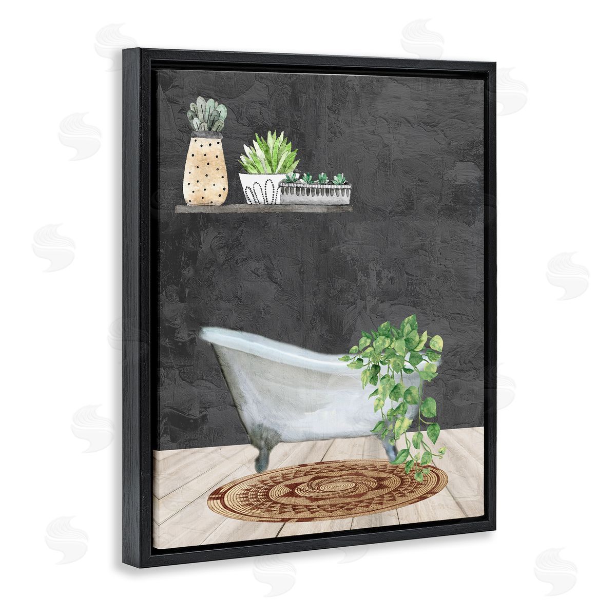 Kim Allen Relaxing Greens Bathroom Black Floating Frame Canvas Wall Art Print