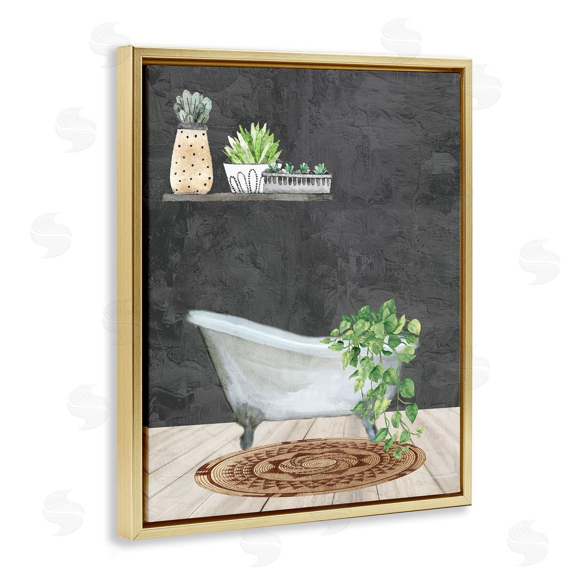 Kim Allen Relaxing Greens Bathroom Gold Floating Frame Canvas Wall Art Print