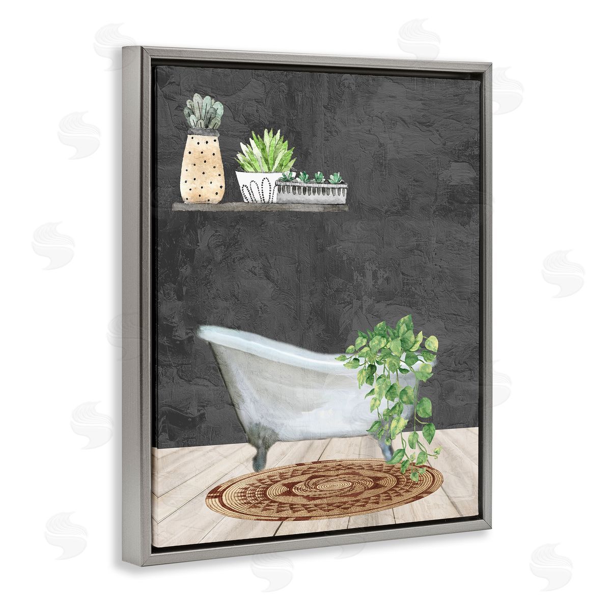 Kim Allen Relaxing Greens Bathroom Gray Floating Frame Canvas Wall Art Print