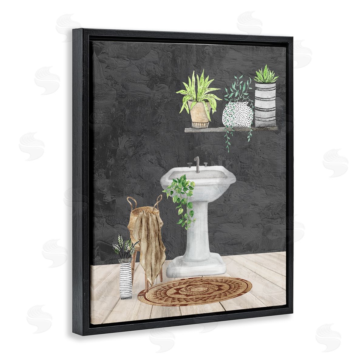 Kim Allen Relaxing Bathroom Scene Black Floating Frame Canvas Wall Art Print