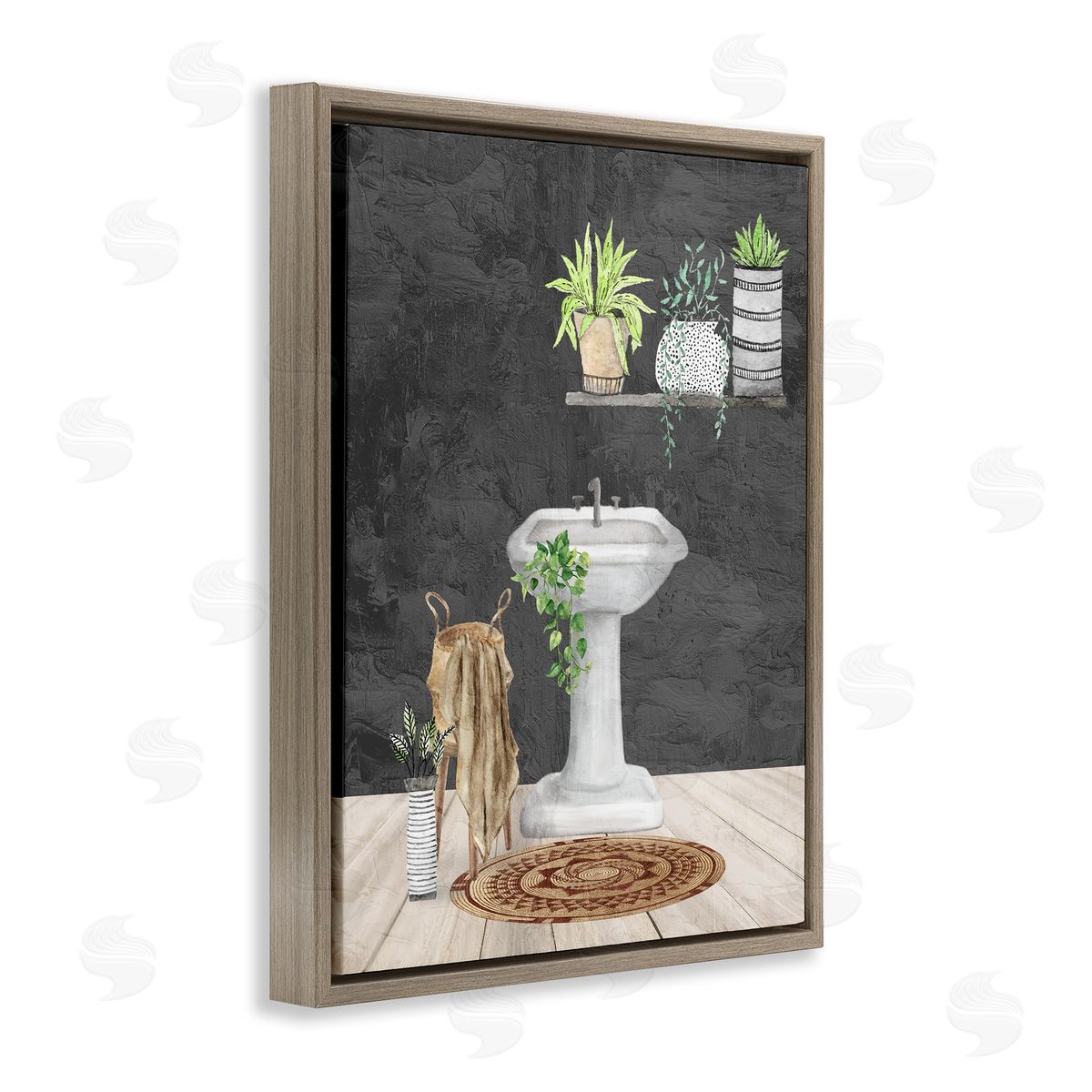 Kim Allen Relaxing Bathroom Scene Brown Floating Frame Canvas Wall Art Print