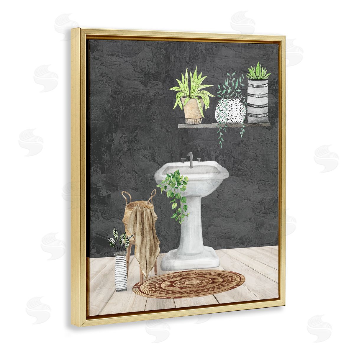 Kim Allen Relaxing Bathroom Scene Gold Floating Frame Canvas Wall Art Print