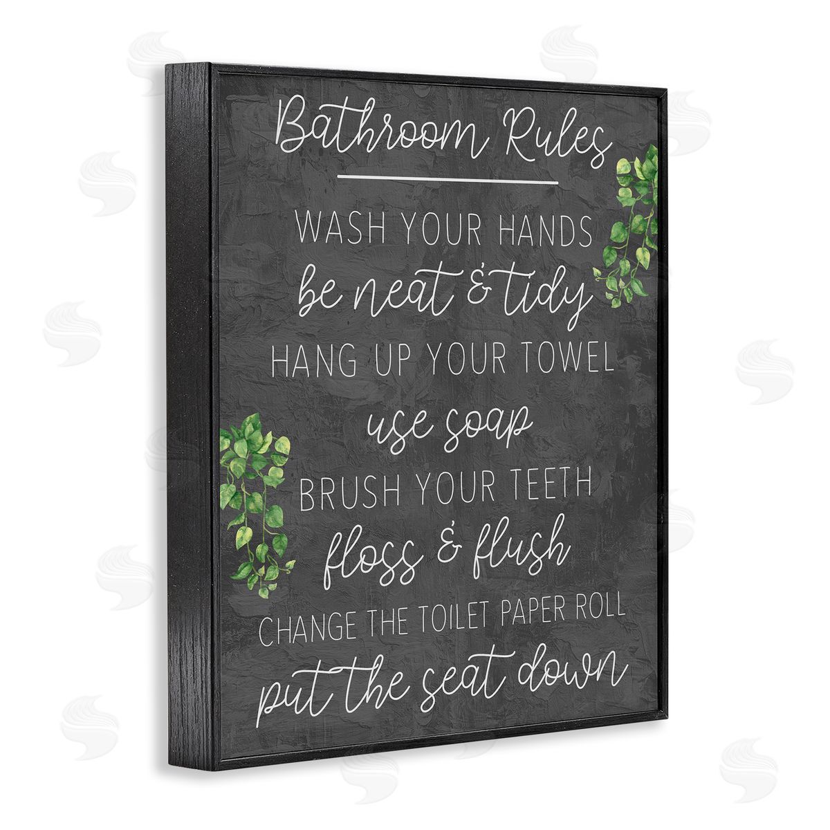 Kim Allen Bathroom Rules with Greenery Black Framed Giclee Wall Art Print