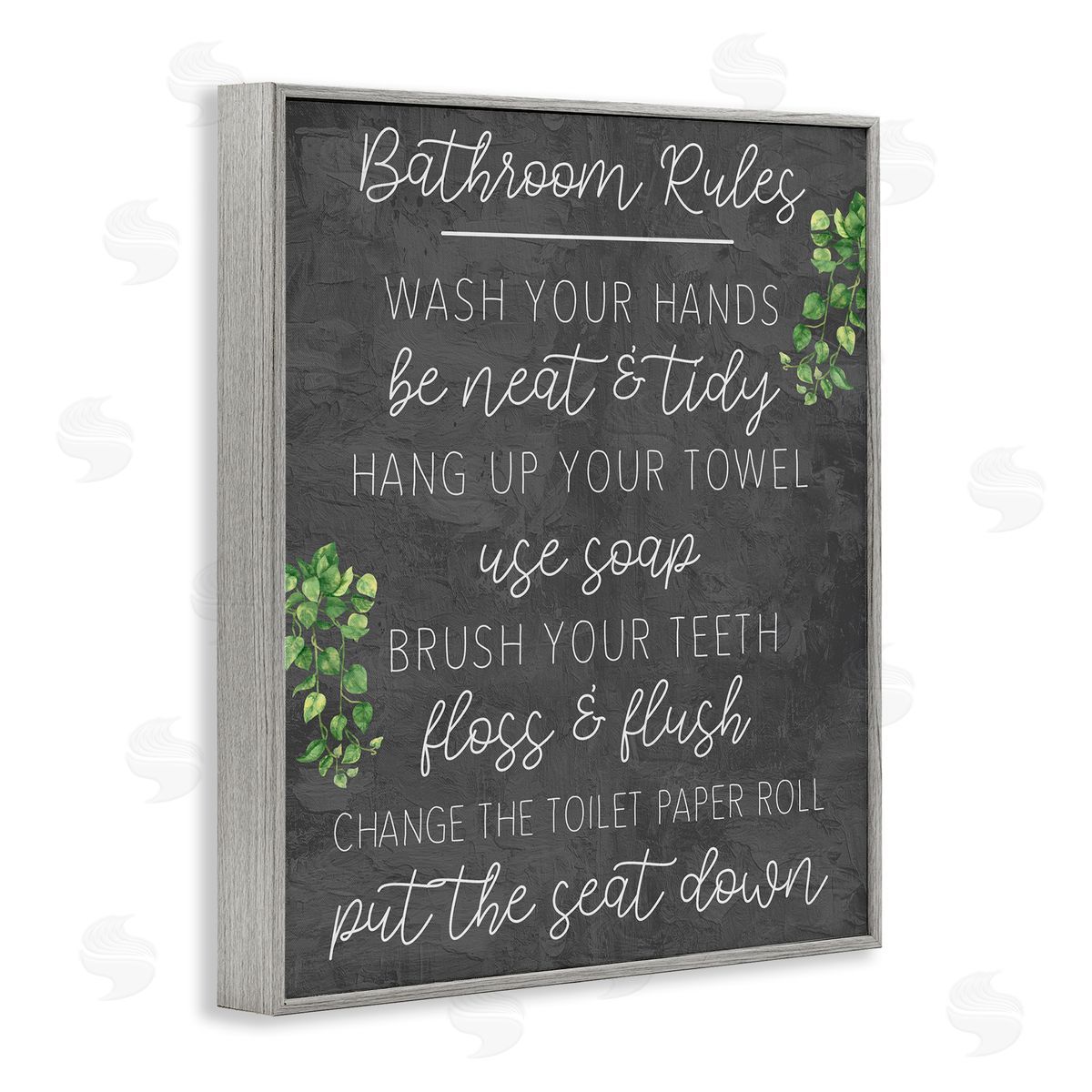 Kim Allen Bathroom Rules with Greenery Gray Framed Giclee Wall Art Print