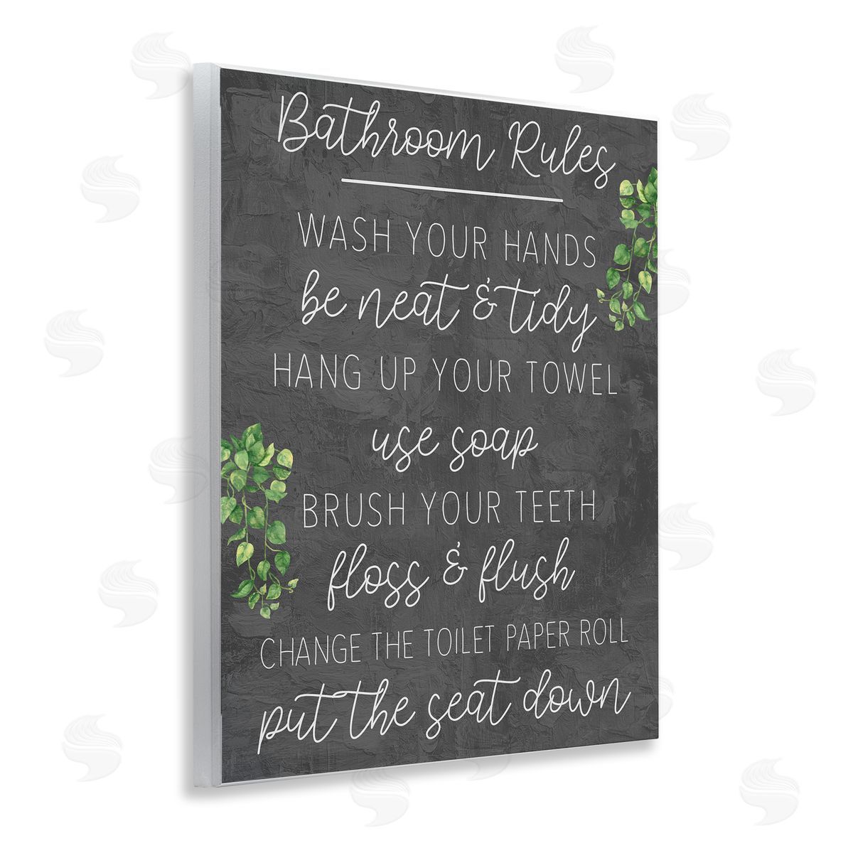 Kim Allen Bathroom Rules with Greenery Wooden Wall Plaque Art Print