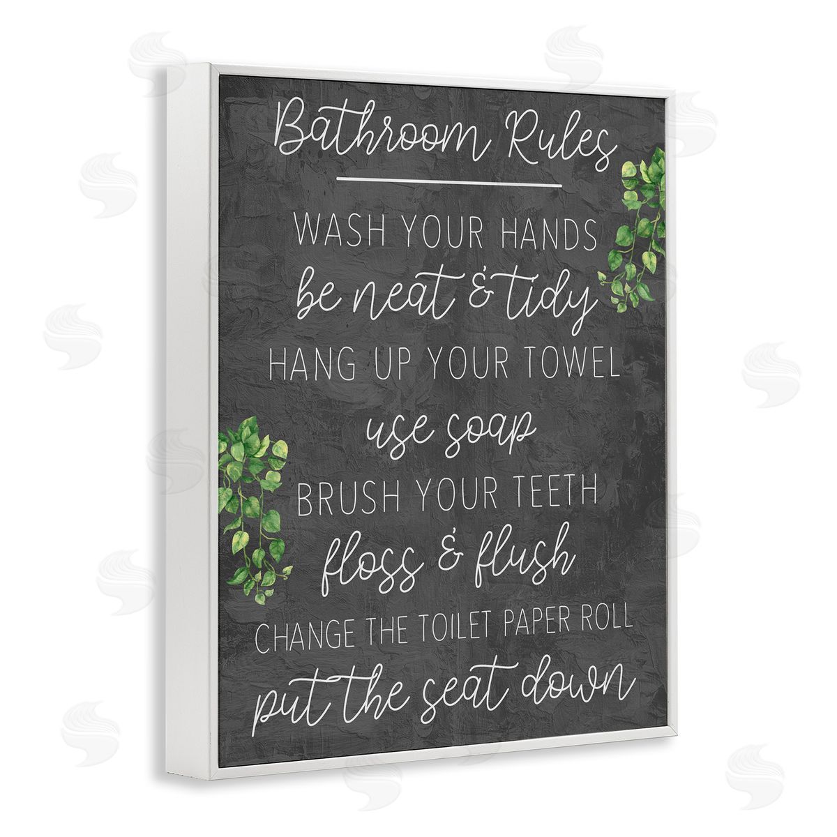 Kim Allen Bathroom Rules with Greenery White Framed Giclee Wall Art Print