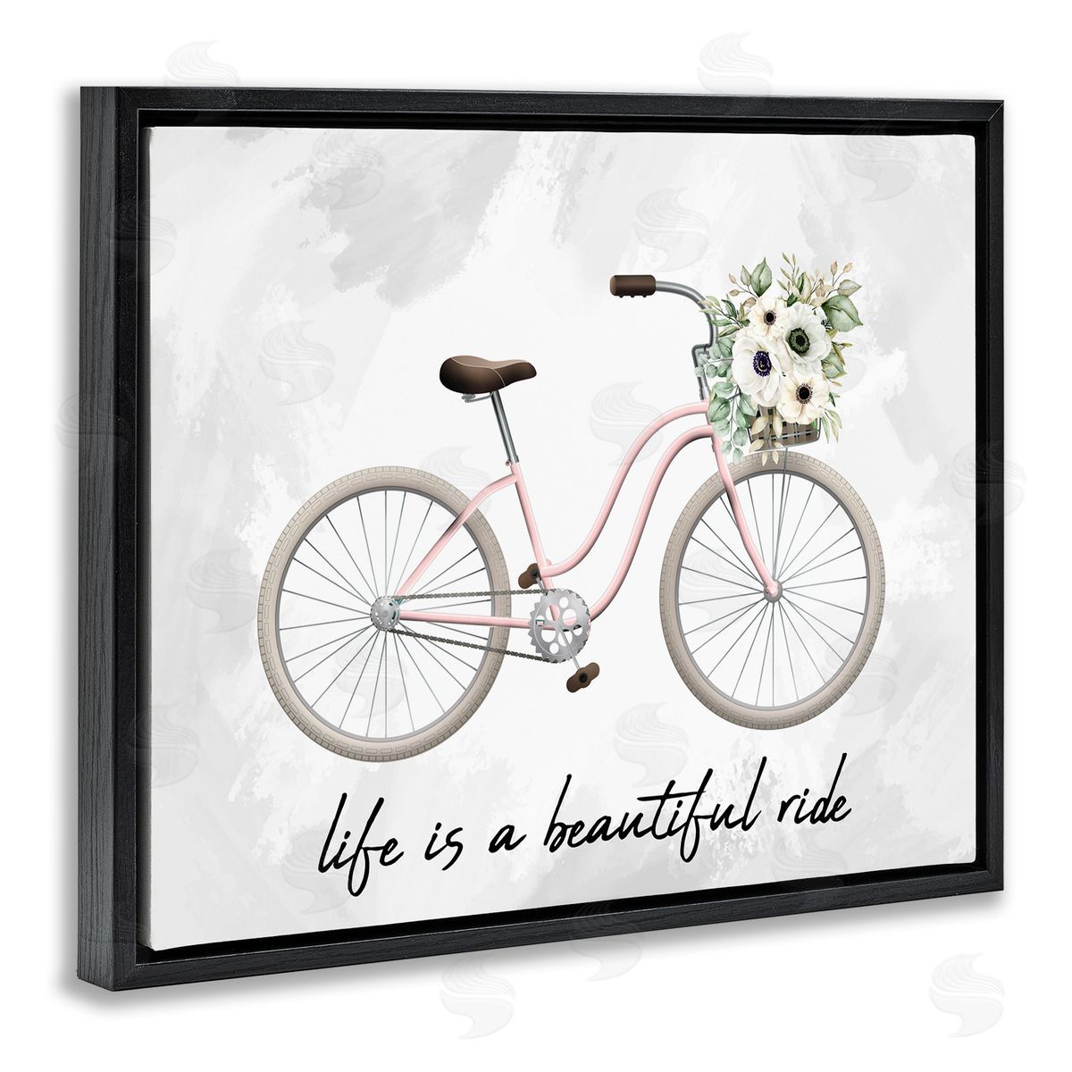 Kim Allen Beautiful Ride Floral Bike Black Floating Frame Canvas Wall Art Print