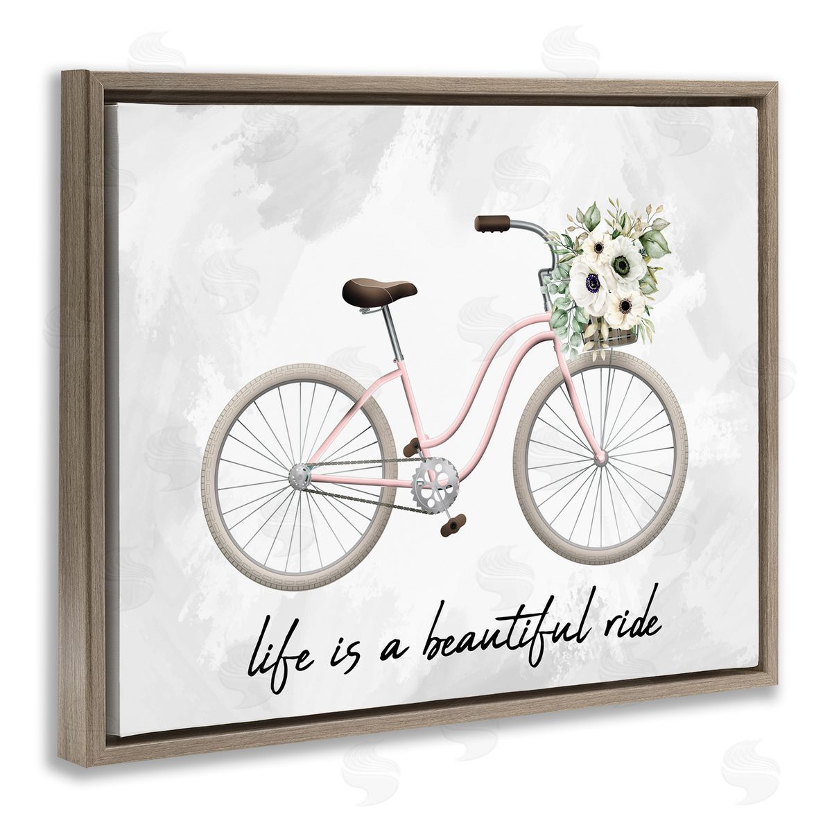 Kim Allen Beautiful Ride Floral Bike Brown Floating Frame Canvas Wall Art Print