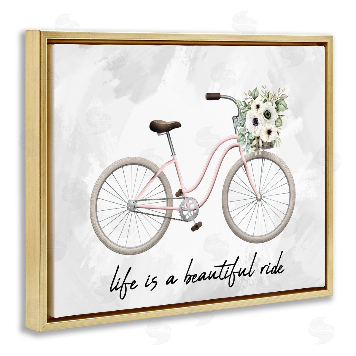 Kim Allen Beautiful Ride Floral Bike Gold Floating Frame Canvas Wall Art Print
