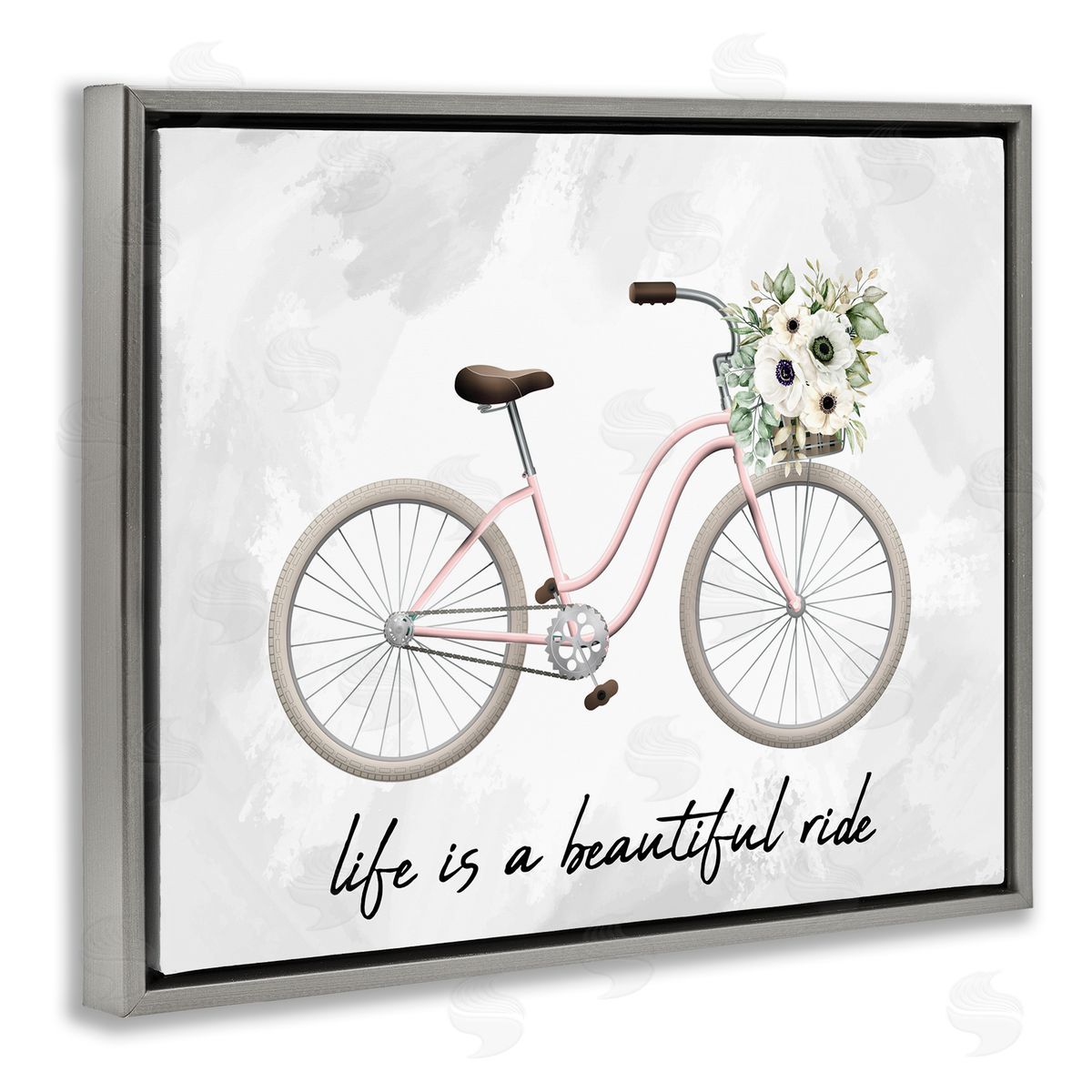 Kim Allen Beautiful Ride Floral Bike Gray Floating Frame Canvas Wall Art Print