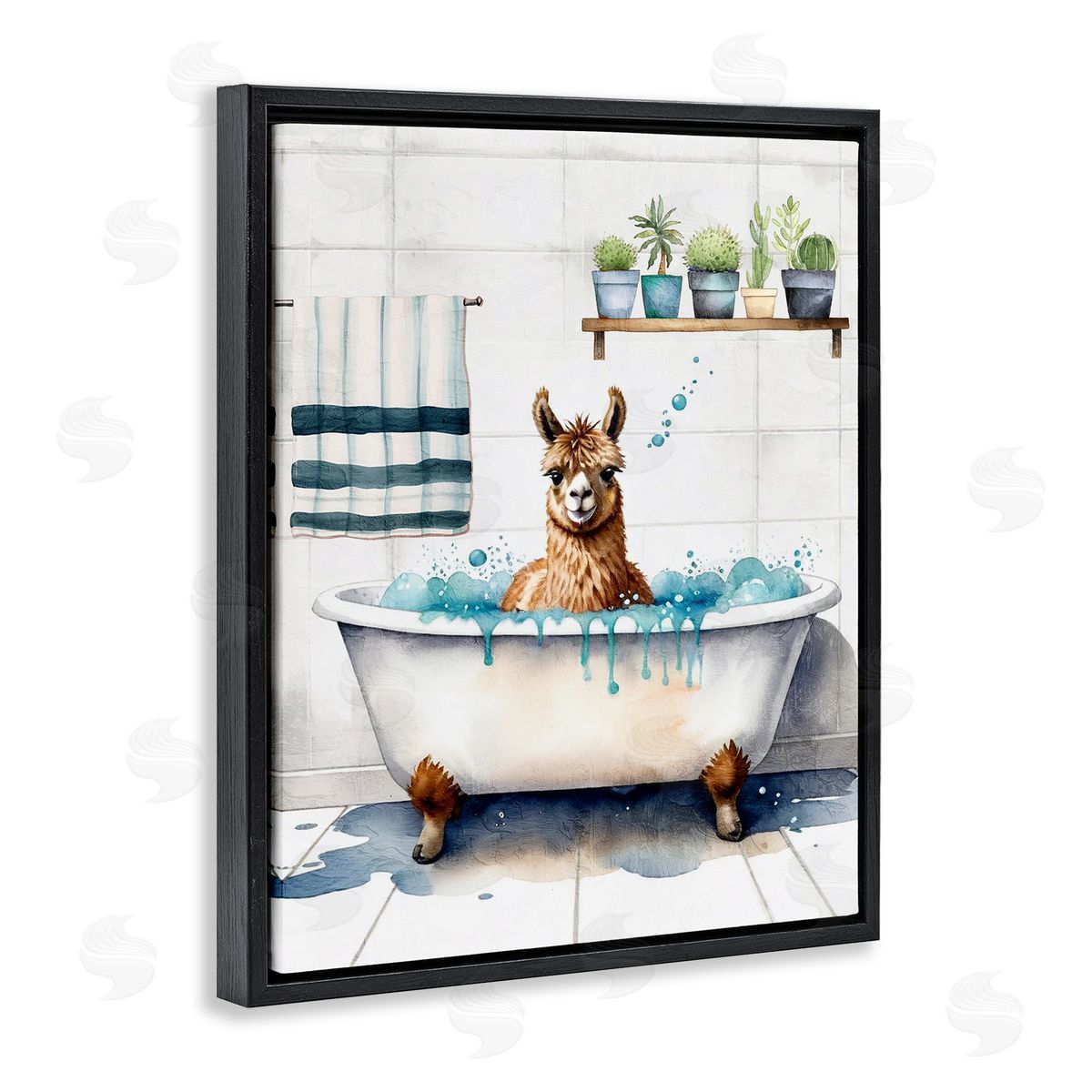 Kim Allen Alpaca Bathtime Suds Black Floating Frame Canvas Wall Art Print