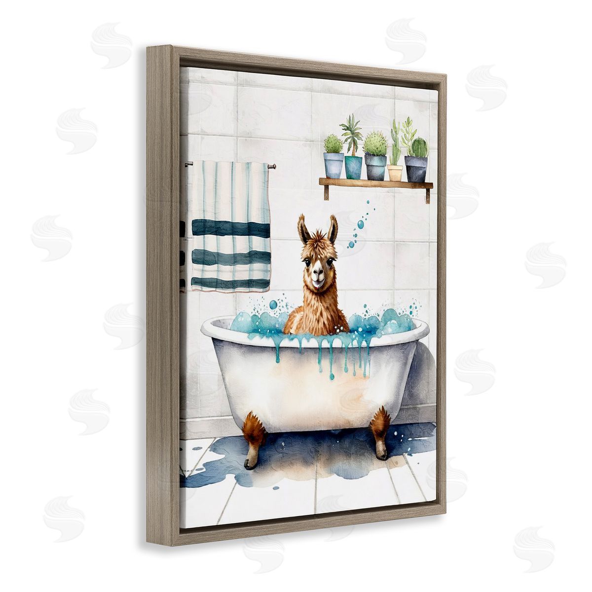 Kim Allen Alpaca Bathtime Suds Brown Floating Frame Canvas Wall Art Print
