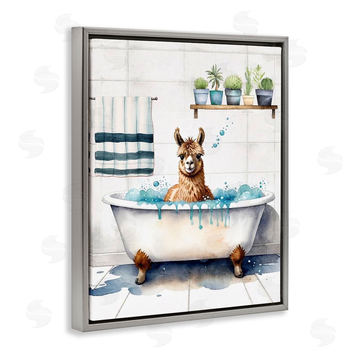 Kim Allen Alpaca Bathtime Suds Gray Floating Frame Canvas Wall Art Print