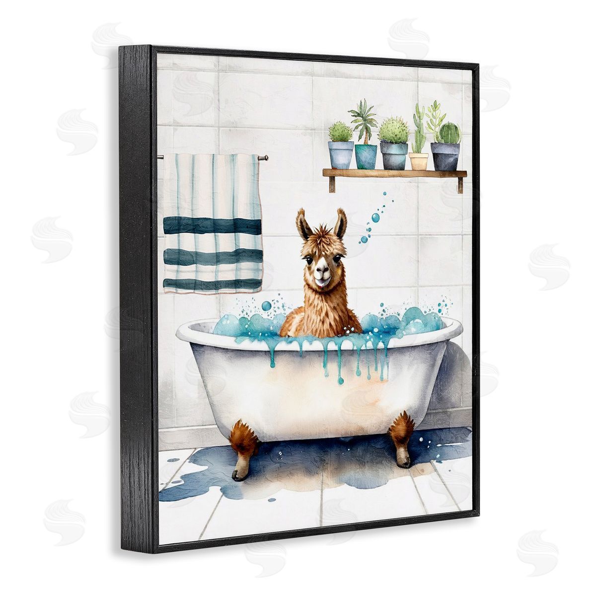 Kim Allen Alpaca Bathtime Suds Black Framed Giclee Wall Art Print