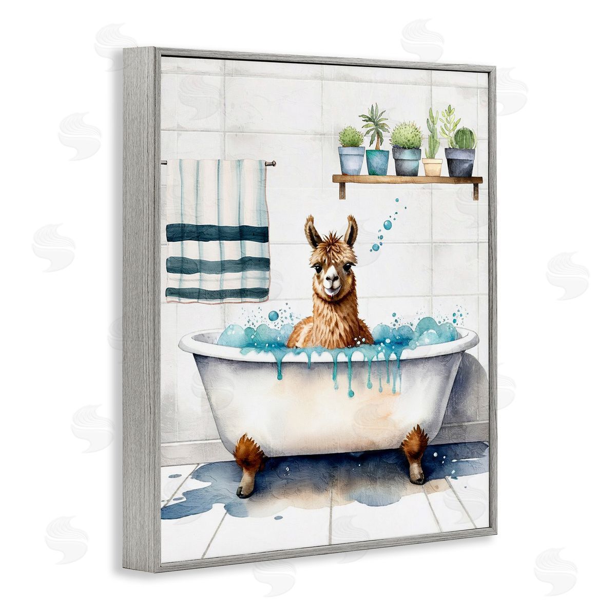 Kim Allen Alpaca Bathtime Suds Gray Framed Giclee Wall Art Print